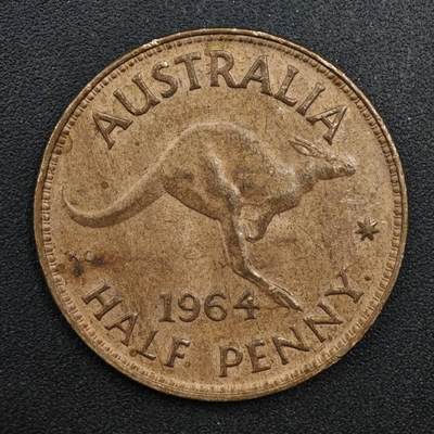 【淘币小摊】实时拍第八百四十八拍   散币银币场   满百包邮可预留二周 每周一统一发货   - 澳大利亚1964年伊丽莎白二世半便士铜币