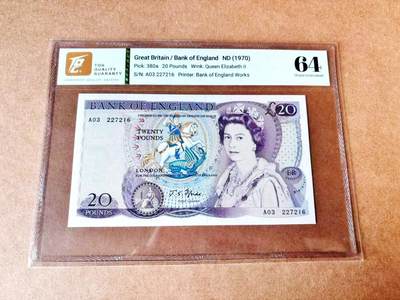 【Blue Auction】世界纸币精拍第774期——18级TOP拍卖/信誉/品质/专业/高效💫 -  【a版A03冠】英国 D序列 1970年20镑 TQG64