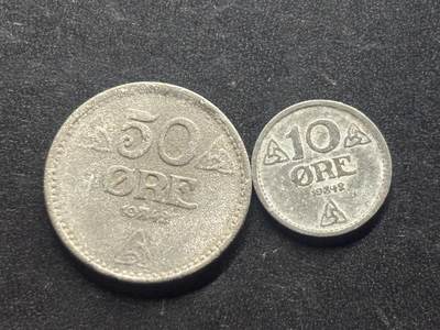 邮泉阁限时拍卖第三十九场 欧洲专场（硬币在国外。请付邮费6元。） - 挪威哈康七世国王锌币2枚