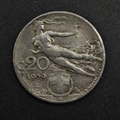 【淘币小摊】实时拍第八百四十九拍   散币银币场   满百包邮可预留二周 每周一统一发货   - 意大利1909年20分