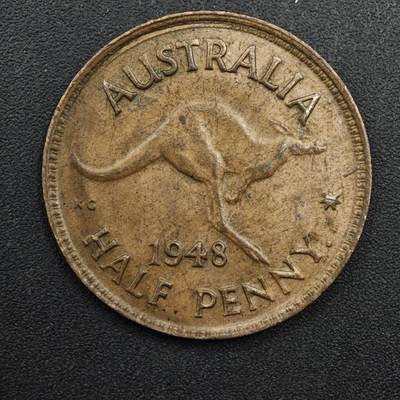 【淘币小摊】实时拍第八百四十九拍   散币银币场   满百包邮可预留二周 每周一统一发货   - 澳大利亚1948年乔治六世半便士铜币