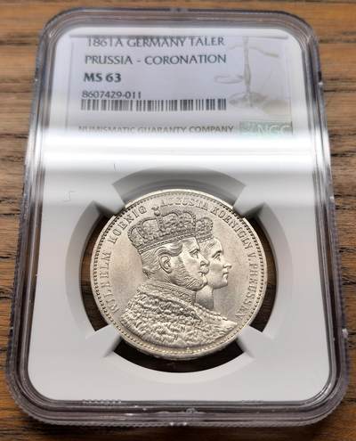 凡希社世界钱币微拍第三百十八期 - 1861德国普鲁士威廉一世加冕纪念泰勒NGC-MS63