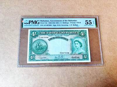【Blue Auction】世界纸币精拍第774期——18级TOP拍卖/信誉/品质/专业/高效💫 - 【c版少见】巴哈马1936年4先令 大冠女王 PMG55EPQ