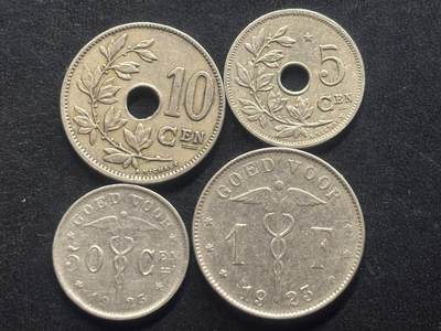 邮泉阁限时拍卖第三十九场 欧洲专场（硬币在国外。请付邮费6元。） 比利时阿尔伯特国王4枚荷兰文版