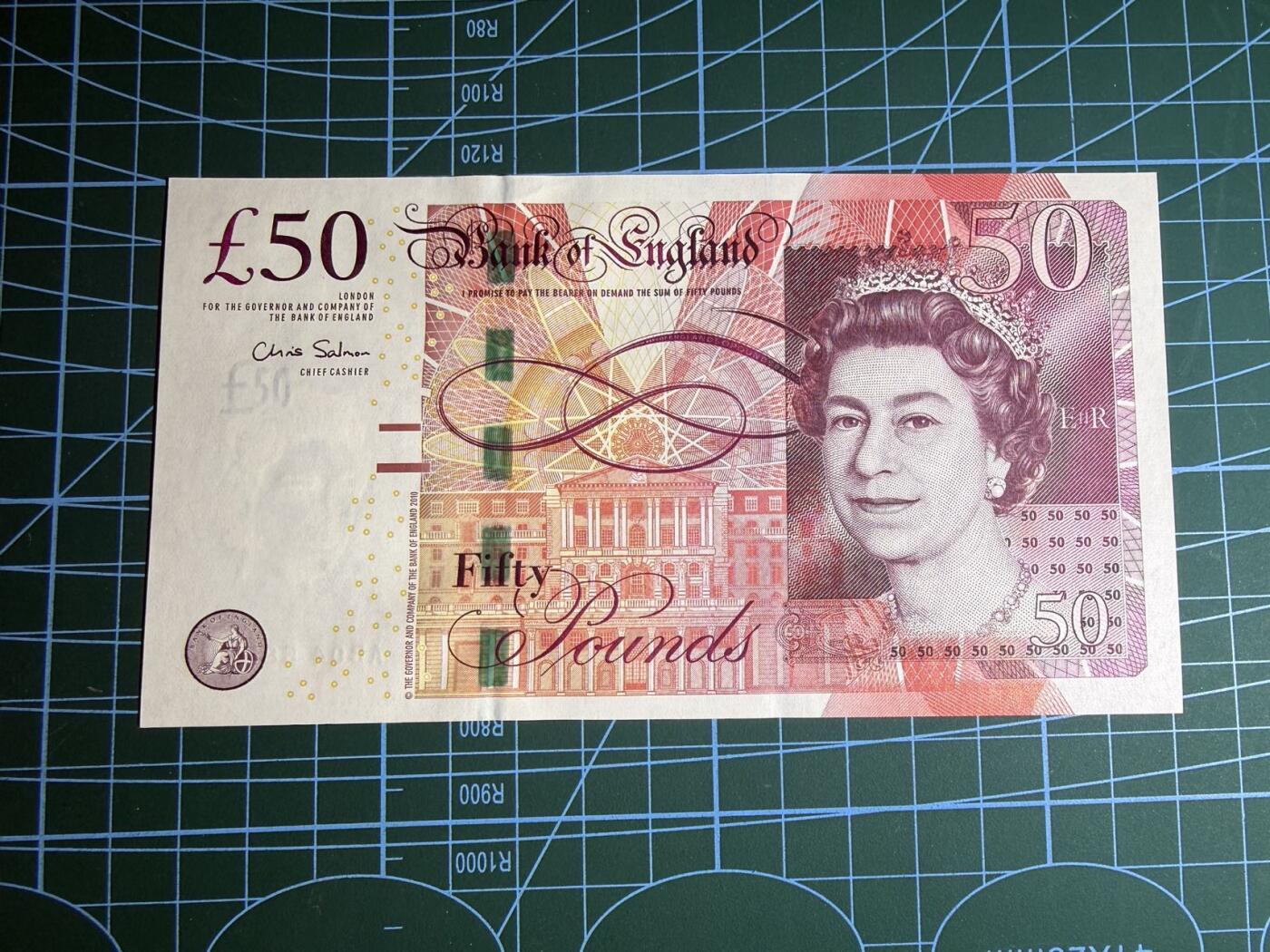 【炜奕收藏】，第五十六期，大不列颠专场 英国F序列50镑，UNC品相