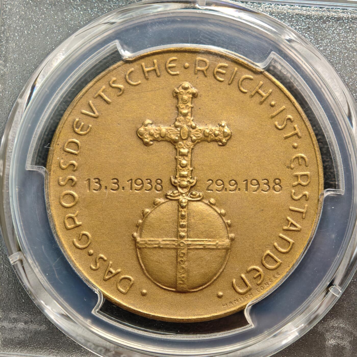 【德藏】世界币章拍卖第161期 1938年 德国民族社会主义工人党吞并奥地利纪念铜章 PCGS SP64 （原图请查询PCGS评级官网）