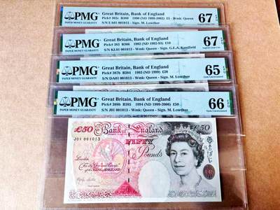 【Blue Auction】世界纸币精拍第774期——18级TOP拍卖/信誉/品质/专业/高效💫 - 【一组4张该签名首发冠1013全同小号】英国 1992-2006年5-50镑 PMG67EPQ-65EPQ