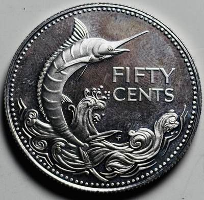 文馨钱币收藏 2026新年第三场（第 289 场）【长期接代拍品】 - 全新 1974 年巴哈马 50 分精制纪念银币 10.37 克 800 银