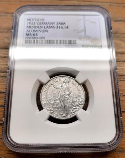 凡希社世界钱币微拍第三百十八期 - 1923德紧门登叼烟斗的男子200万马克铝币NGC-MS63