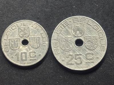 邮泉阁限时拍卖第三十九场 欧洲专场（硬币在国外。请付邮费6元。） - 比利时利奥波德三世国王锌币2枚