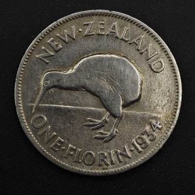 【淘币小摊】实时拍第八百四十九拍   散币银币场   满百包邮可预留二周 每周一统一发货   - 新西兰1934年乔治五世弗洛林银币