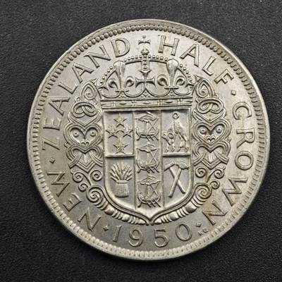 【淘币小摊】实时拍第八百四十九拍   散币银币场   满百包邮可预留二周 每周一统一发货   - 新西兰1950年乔治六世半克朗镍币