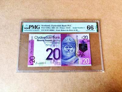 【Blue Auction】世界纸币精拍第774期——18级TOP拍卖/信誉/品质/专业/高效💫 - 【1号罕见】苏格兰 2009年20镑 正面人物罗伯特·布鲁斯领导苏格兰打败英格兰取得民族独立 PMG66EPQ（首发冠为W/HS，W/HT冠相当于英镑的A02冠，非常难得）