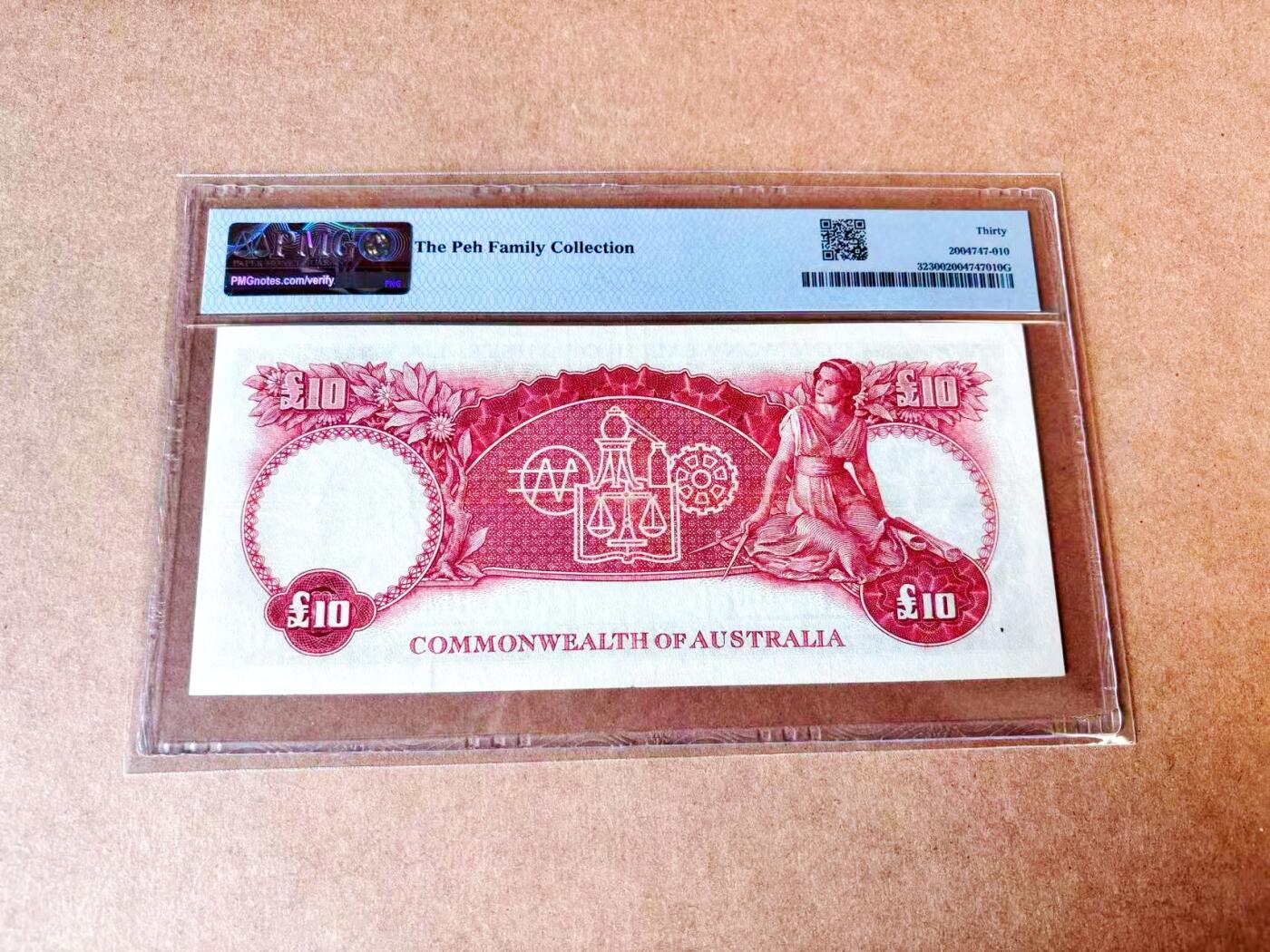 【Blue Auction】世界纸币精拍第774期——18级TOP拍卖/信誉/品质/专业/高效💫 【无47 新加坡船王白氏旧藏】澳大利亚1954-59年10镑 联邦银行初版 英国海军上将亚瑟·菲利普 PMG30