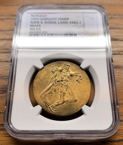 凡希社世界钱币微拍第三百十八期 - 1923德紧鲁尔-莱茵地区5千万马克铜币NGC-MS63