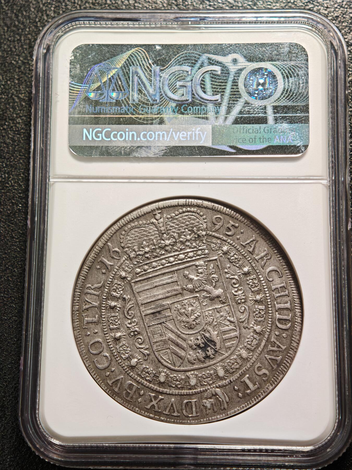 【德藏】世界币章拍卖第161期 1695年 神圣罗马帝国利奥波德一世老泰勒大银币 原味包浆 NGC AU55