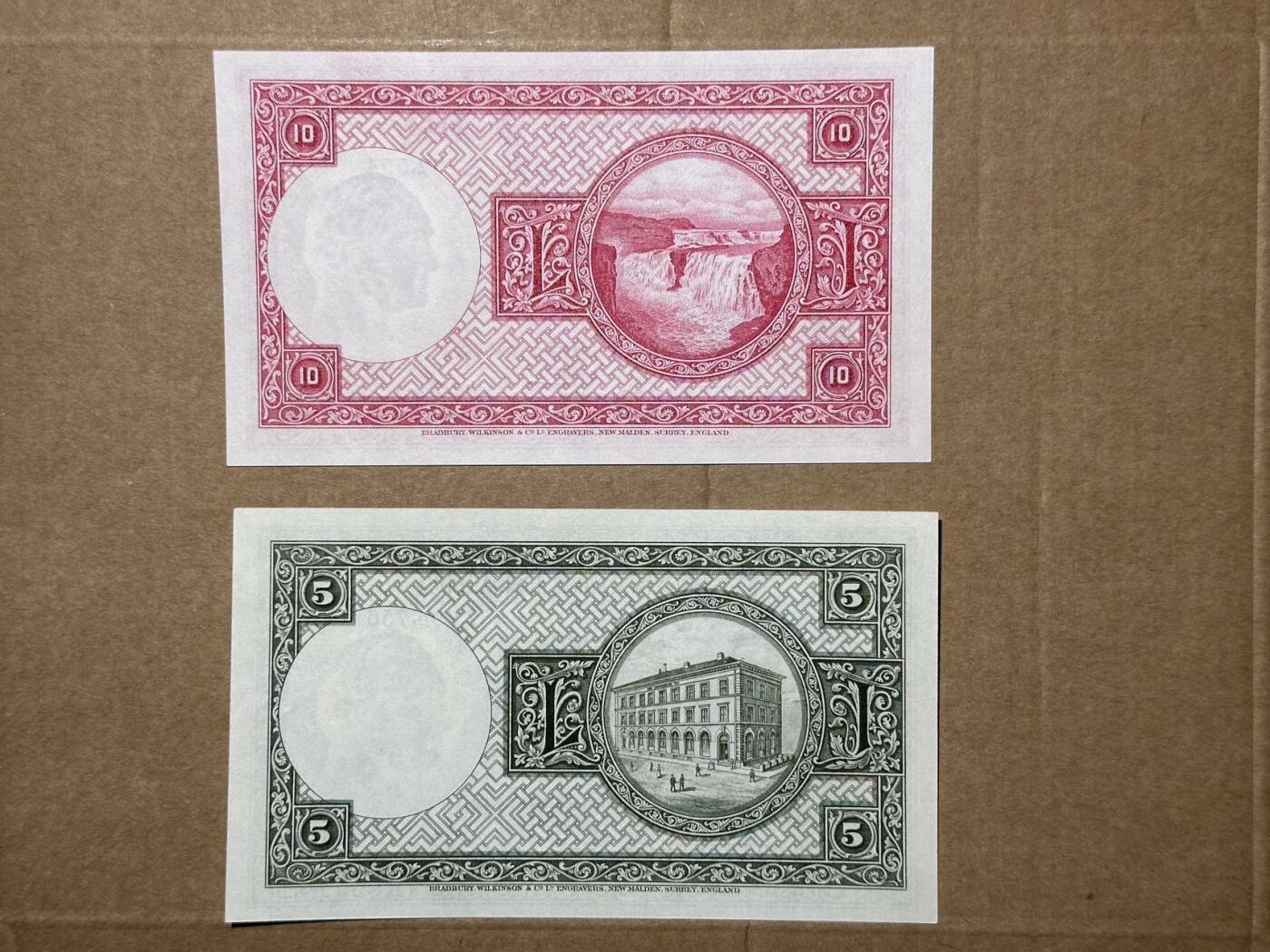 🐍甜小邱世界纸币收藏🐍第139期精品场💐 冰岛1928年5克朗和10克朗一对 北欧小清新BWC精品 全新UNC