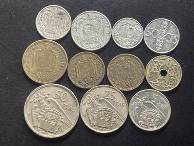 邮泉阁限时拍卖第三十九场 欧洲专场（硬币在国外。请付邮费6元。） 西班牙佛朗哥11枚