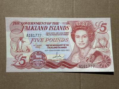 🐍甜小邱世界纸币收藏🐍第139期精品场💐 - 【首发冠A+777豹子号】福克兰群岛1985年5镑纪念钞 英国统治福克兰群岛150周年 该领地唯一一张纪念钞 全新UNC