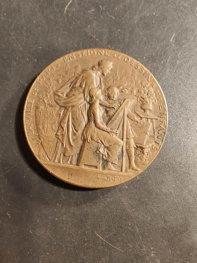 老王徽章第176期 - 法国1904年塞纳省初等教育局大铜章     大师路易·波特作品    直径41mm    重量37.9g