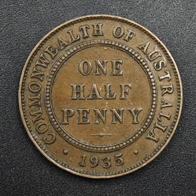 【淘币小摊】实时拍第八百四十九拍   散币银币场   满百包邮可预留二周 每周一统一发货   - 澳大利亚1935年乔治五世半便士铜币