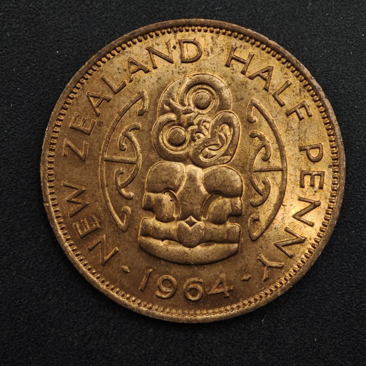 【淘币小摊】实时拍第八百四十八拍   散币银币场   满百包邮可预留二周 每周一统一发货   新西兰1964年伊丽莎白二世半便士铜币