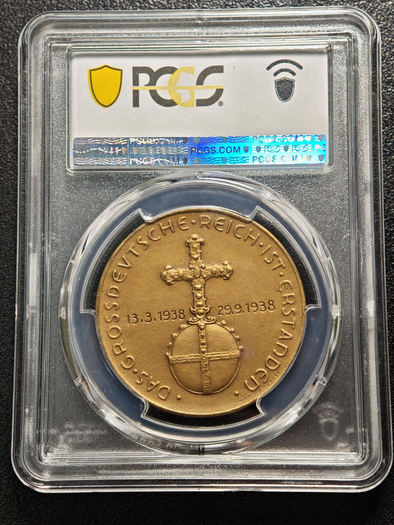 【德藏】世界币章拍卖第161期 1938年 德国民族社会主义工人党吞并奥地利纪念铜章 PCGS SP64 （原图请查询PCGS评级官网）