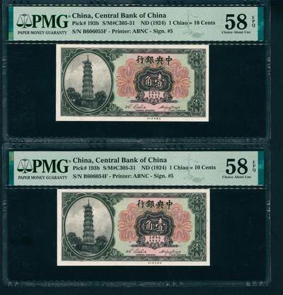 上海炎玺拍卖 玺藏万象 - 无年份（1924年）中央银行美钞版一角