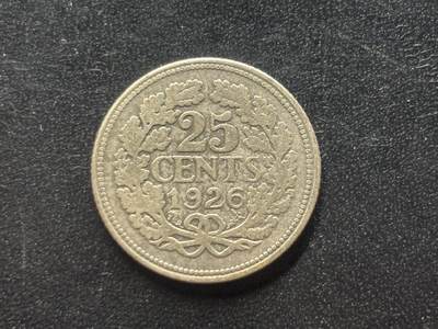 邮泉阁限时拍卖第三十九场 欧洲专场（硬币在国外。请付邮费6元。） - 荷兰威廉明娜女王1926年25分银币