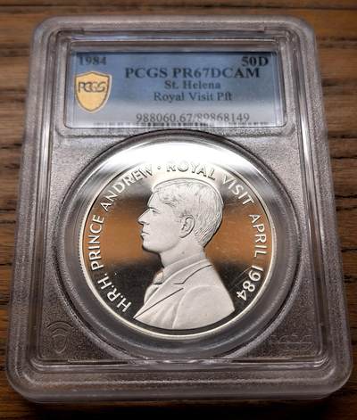 凡希社世界钱币微拍第三百十八期 - 1984圣赫勒拿王室来访纪念50D大银PCGS-PR67DCAM，加厚2盎司银币。