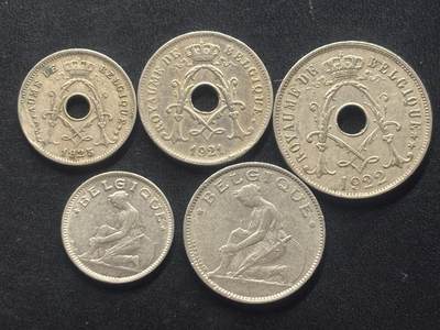 邮泉阁限时拍卖第三十九场 欧洲专场（硬币在国外。请付邮费6元。） 比利时阿尔伯特国王5枚法文版