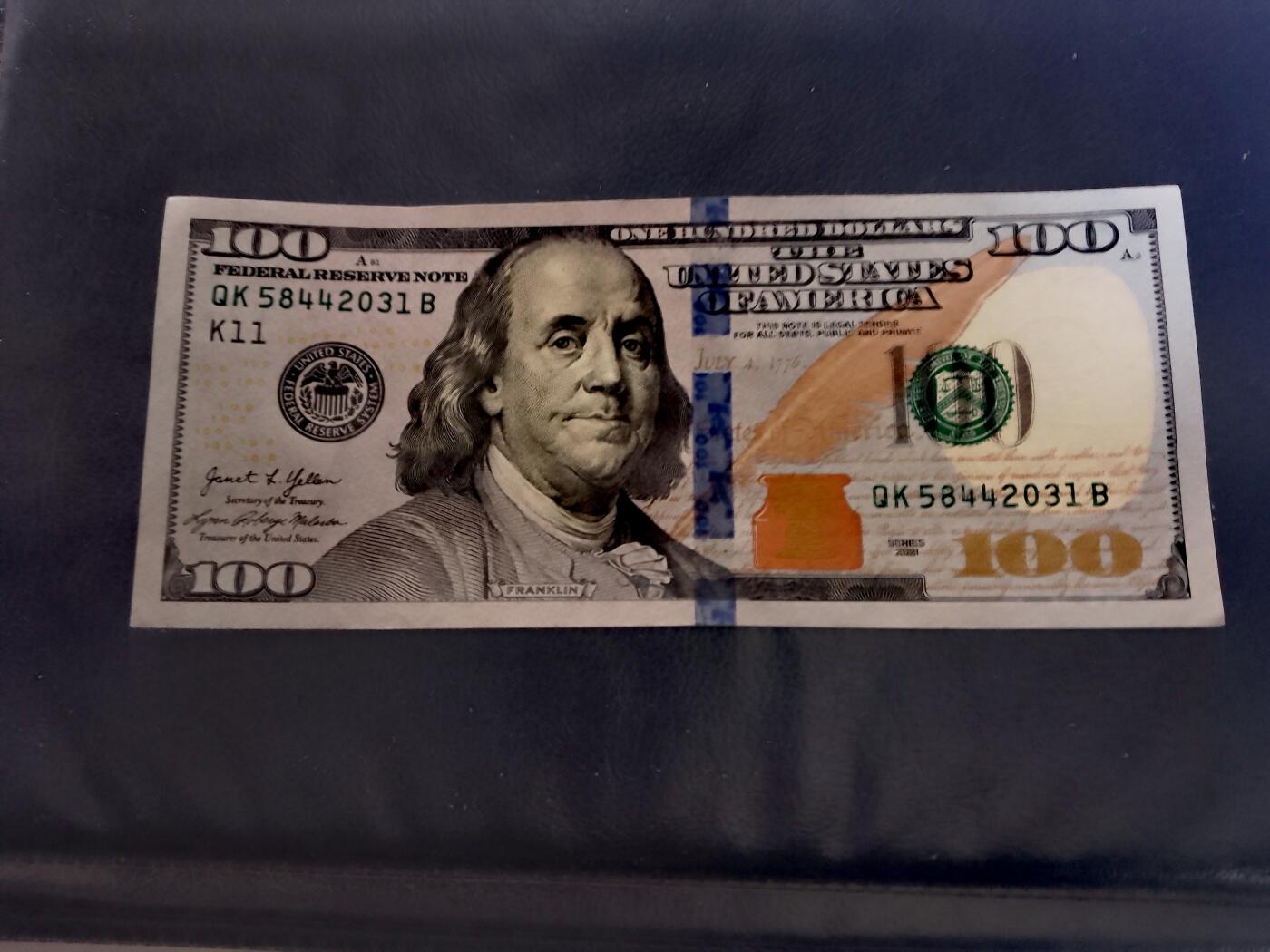 全新硬挺2021年美国100美元靓品纸币