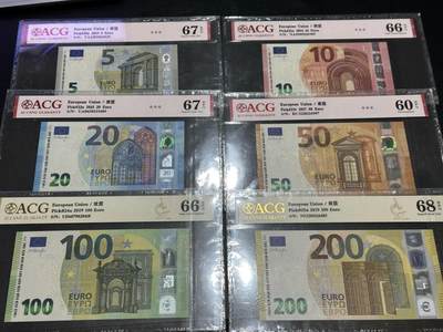 《外钞收藏家》第六百零一期（畅拍场）（本平台长期征集拍品、欢迎藏友们联系合作） - 三签 20-200欧元 六张一起 爱藏评级