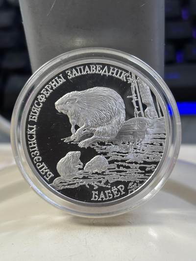 第187期拍卖 - 白俄罗斯2002年别列津斯基生物圈自然保护区河狸1盎司纪念银币，925银