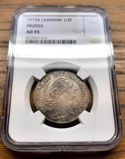 凡希社世界钱币微拍第三百十八期 - 1773德国普鲁士腓特烈大帝1/3泰勒银币NGC-AU55