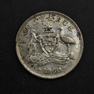 【淘币小摊】实时拍第八百四十九拍   散币银币场   满百包邮可预留二周 每周一统一发货   - 澳大利亚1960年伊丽莎白二世6便士银币