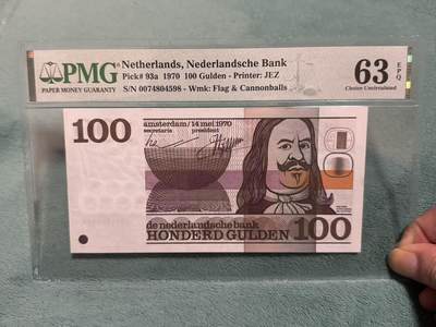 【礼羽收藏】🌏世界钱币拍卖第119期 - 荷兰 1970年100盾 海军上将米歇尔 PMG63EPQ