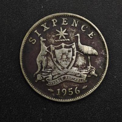 【淘币小摊】实时拍第八百四十九拍   散币银币场   满百包邮可预留二周 每周一统一发货   - 澳大利亚1956年伊丽莎白二世6便士银币