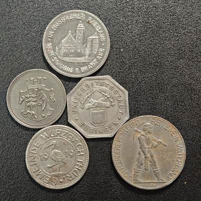 【德藏】世界币章拍卖第161期 - 5枚一组 德国德紧时期铁币 保存不易