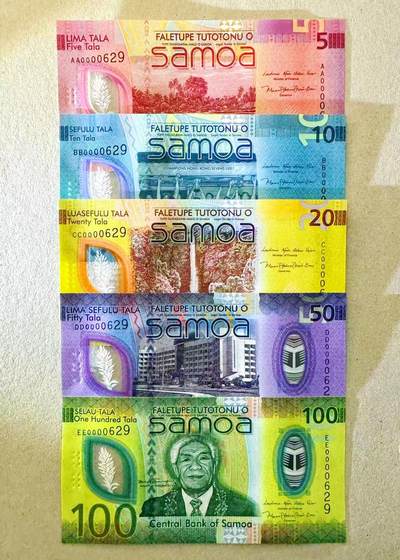 【Blue Auction】世界纸币精拍第774期——18级TOP拍卖/信誉/品质/专业/高效💫 - 【一组5张首发冠 629全同小号】萨摩亚 新版5-100塔拉 全新UNC