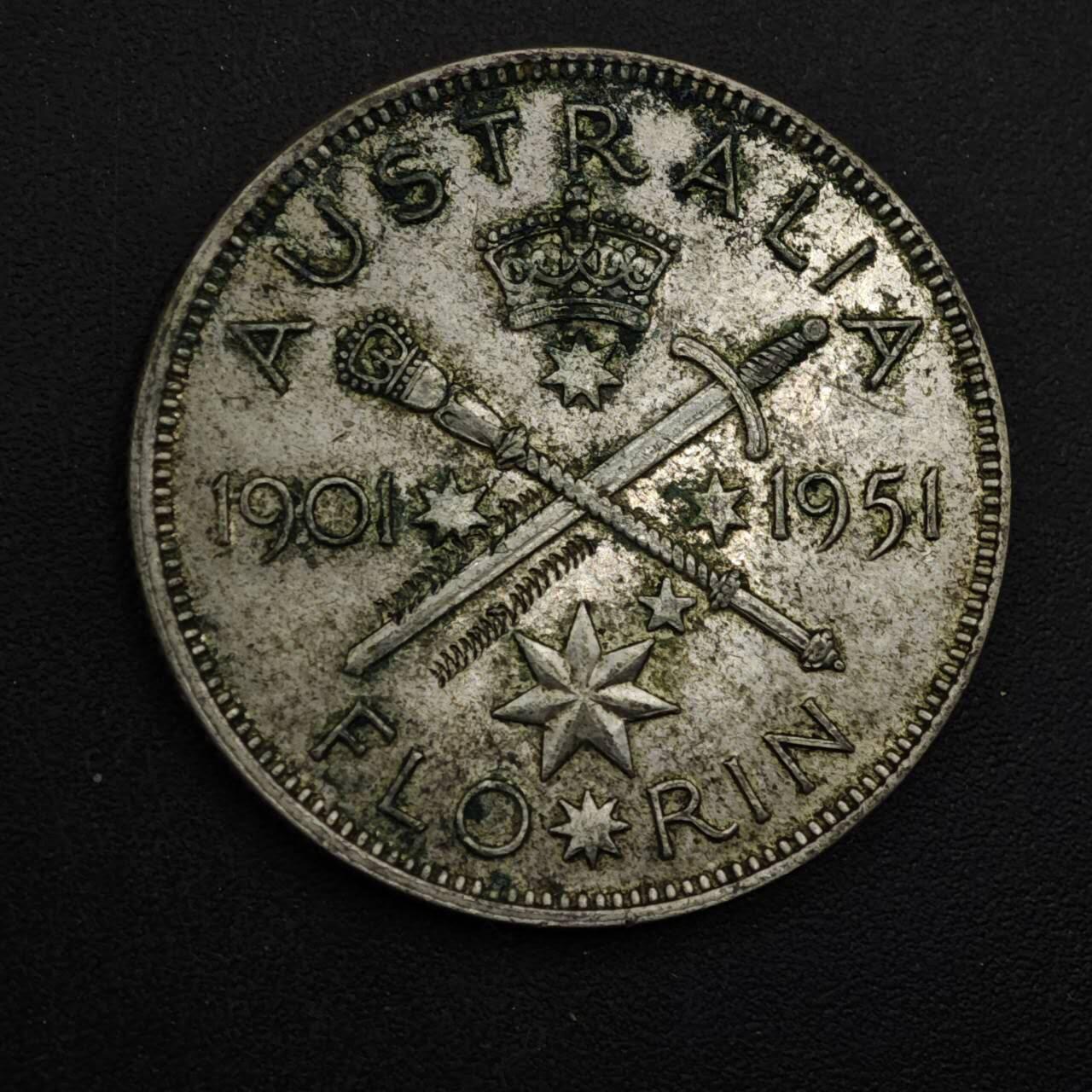 【淘币小摊】实时拍第八百四十八拍   散币银币场   满百包邮可预留二周 每周一统一发货   澳大利亚1951年乔治六世弗洛林银币