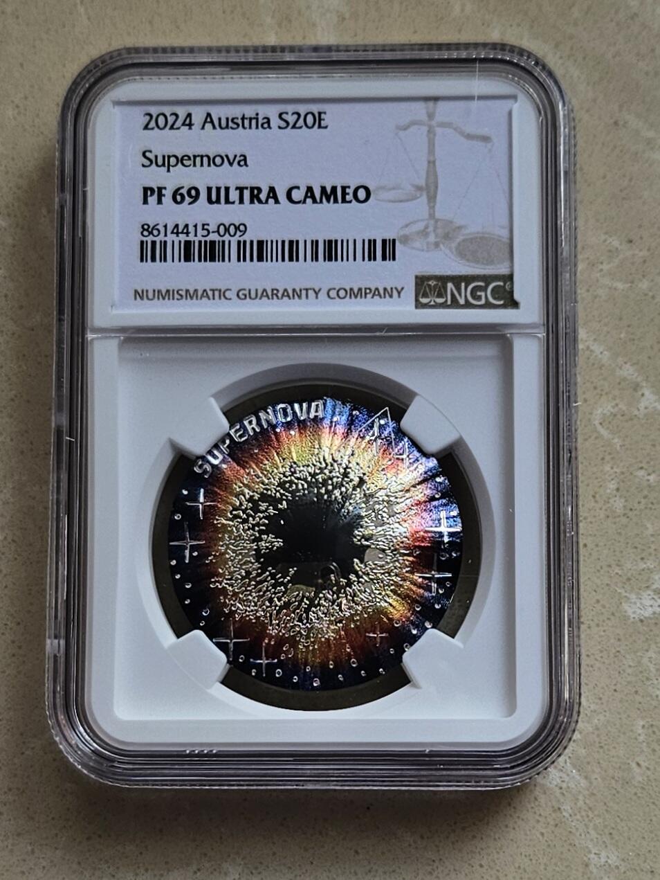 【币将精彩】世界钱币拍卖（2026-1-28） 克劳斯获奖币奥地利2024年超新星彩色银币NGC评级币带证书包装