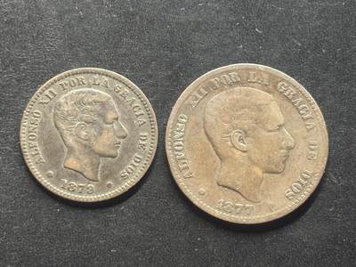 邮泉阁限时拍卖第三十九场 欧洲专场（硬币在国外。请付邮费6元。） - 西班牙阿方索十二世国王2枚