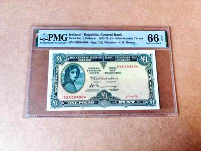 【Blue Auction】世界纸币精拍第774期——18级TOP拍卖/信誉/品质/专业/高效💫 - 爱尔兰1971-75年1镑 拉弗雷夫人 PMG66EPQ