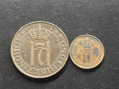 邮泉阁限时拍卖第三十九场 欧洲专场（硬币在国外。请付邮费6元。） 挪威哈康七世国王铜币2枚