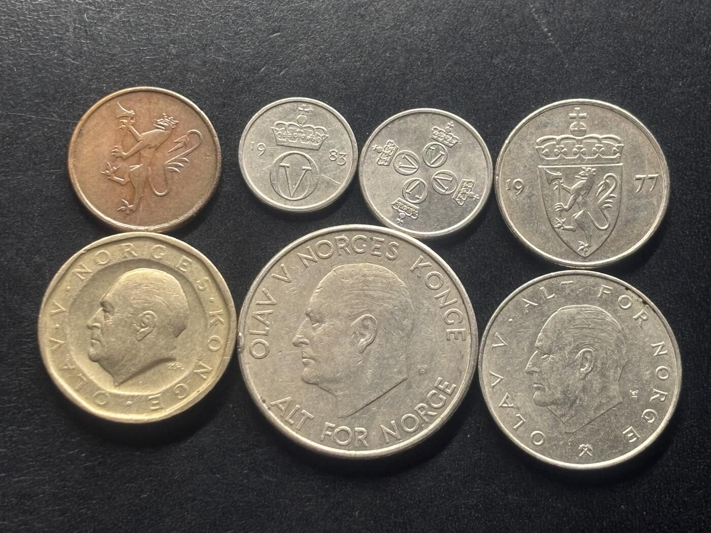 邮泉阁限时拍卖第三十九场 欧洲专场（硬币在国外。请付邮费6元。） 挪威奥拉夫五世国王1973-1991年7枚
