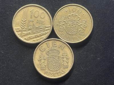 邮泉阁限时拍卖第三十九场 欧洲专场（硬币在国外。请付邮费6元。） - 西班牙100比塞塔3枚