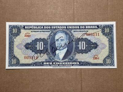 🐍甜小邱世界纸币收藏🐍第139期精品场💐 - 【无47豹子千位号】巴西1941年10克鲁塞罗 首发手签版 全新UNC 该版别UNC号段集中在003*** 该号段豹子号数量为个位数 非常难得