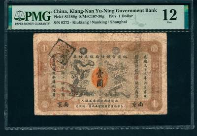 上海炎玺拍卖 玺藏万象 - 光绪三十三年（1907年）江南裕宁官银钱局银元钞票鹰洋壹圆