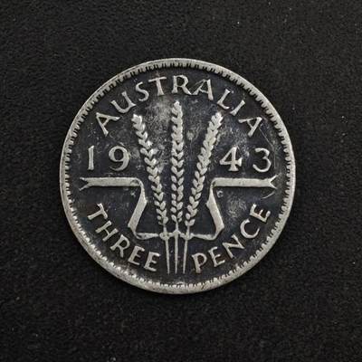 【淘币小摊】实时拍第八百四十九拍   散币银币场   满百包邮可预留二周 每周一统一发货   - 澳大利亚1943年乔治六世3便士银币